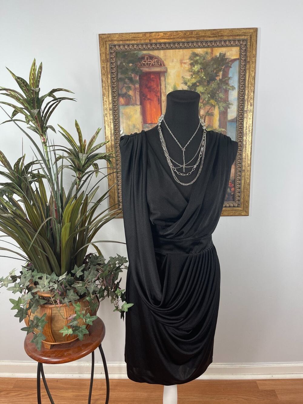 Antonio Melani Cocktail Dress Women's XS‎ Black Surplice V Neck Gothic Artistic